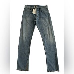 GANNI Straight Leg Jeans Ankle Slit Hem Made in Italy Size 29 Blue Denim NWT